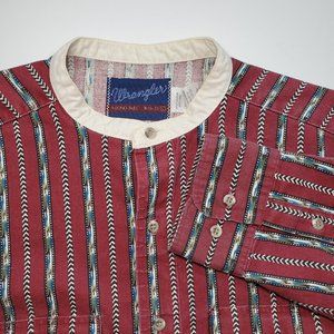 Vintage 90's Wrangler Western Cowboy Button Up Shirt Mandarin Collar Maroon L